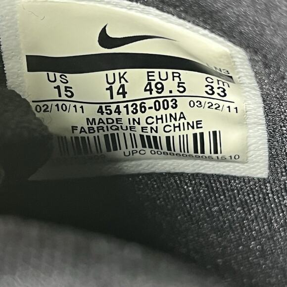 Nike Men’s Zoom Hyperfuse 2011 454136-003 Black Metallic Luster Shoes Size 15 - Picture 6 of 9